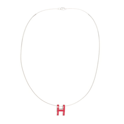 Hermes Lacquered Palladium Pop H Pendant Necklace Rose Extreme 3 of 5