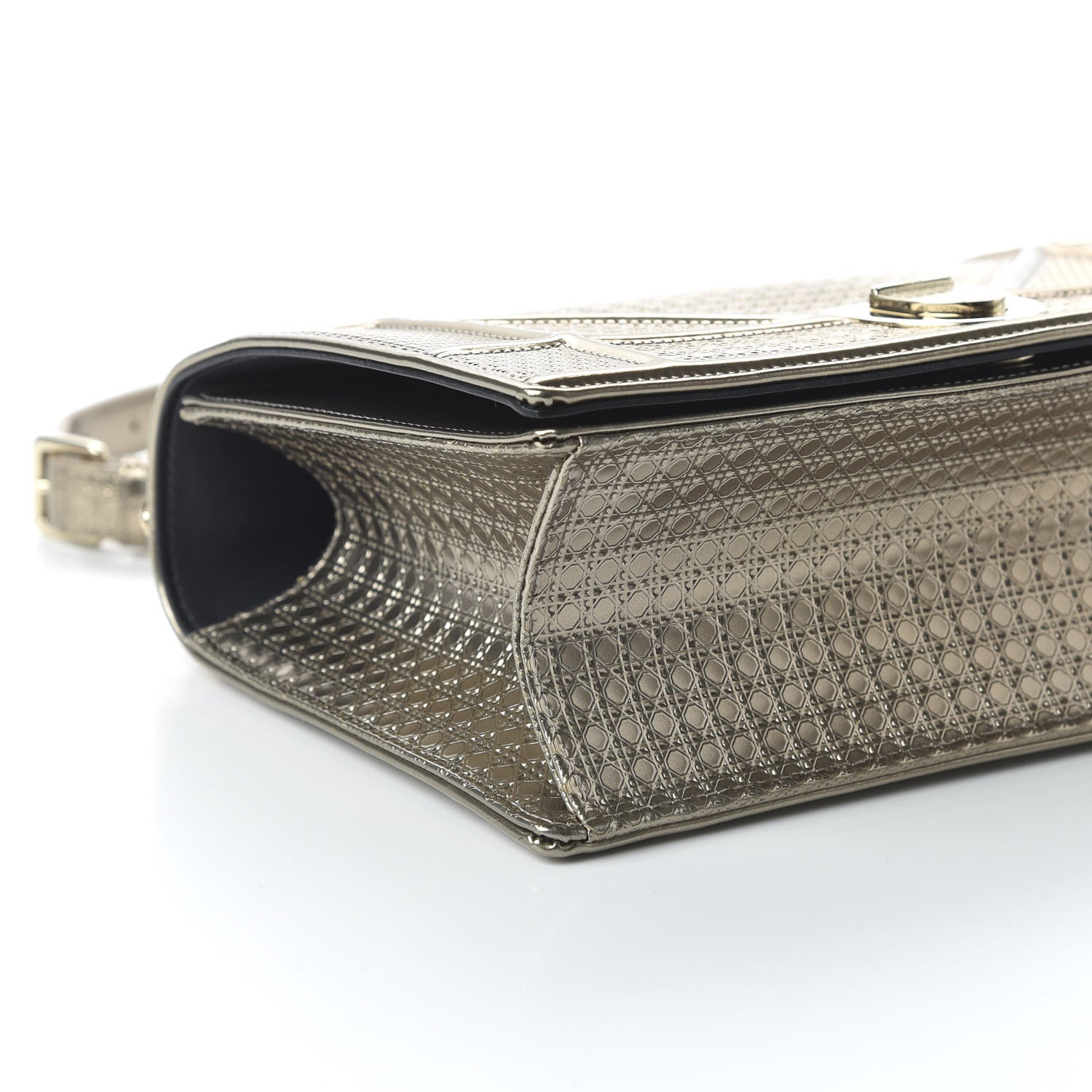 Christian Dior Metallic Patent Micro-Cannage Medium Diorama Flap Bag Gold 6 of 9