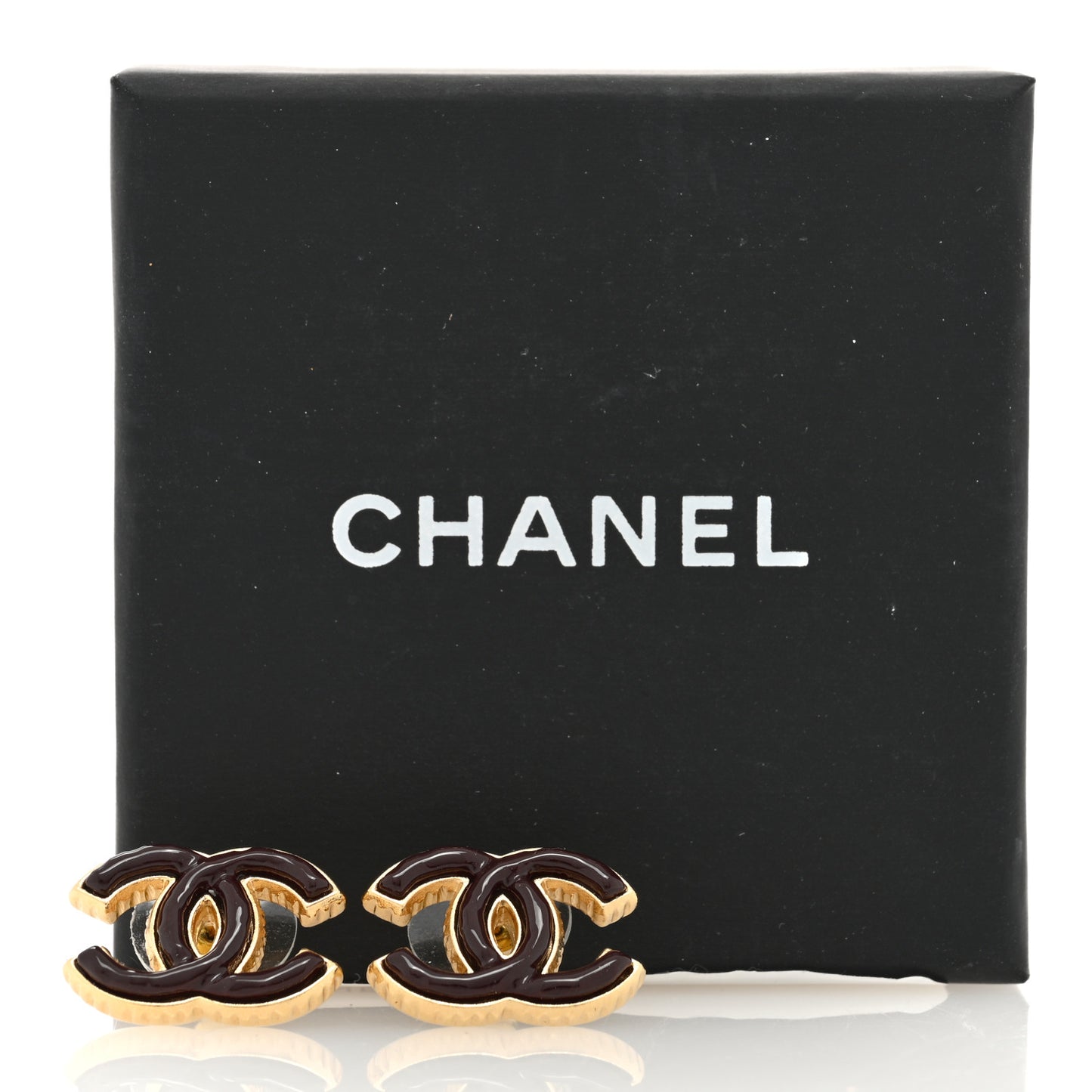 Metal Enamel CC Earrings Gold Brown