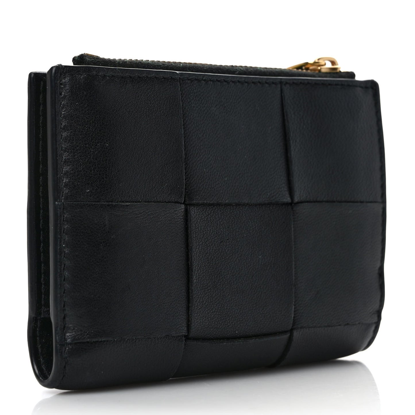 Nappa Maxi Intrecciato Small Bi-Fold Zip Wallet Black