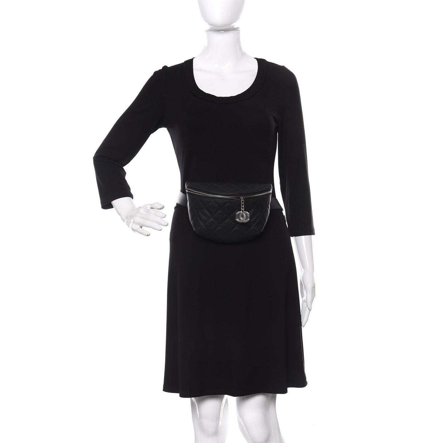 Grained Calfskin Quilted Waist Belt Bag Black
