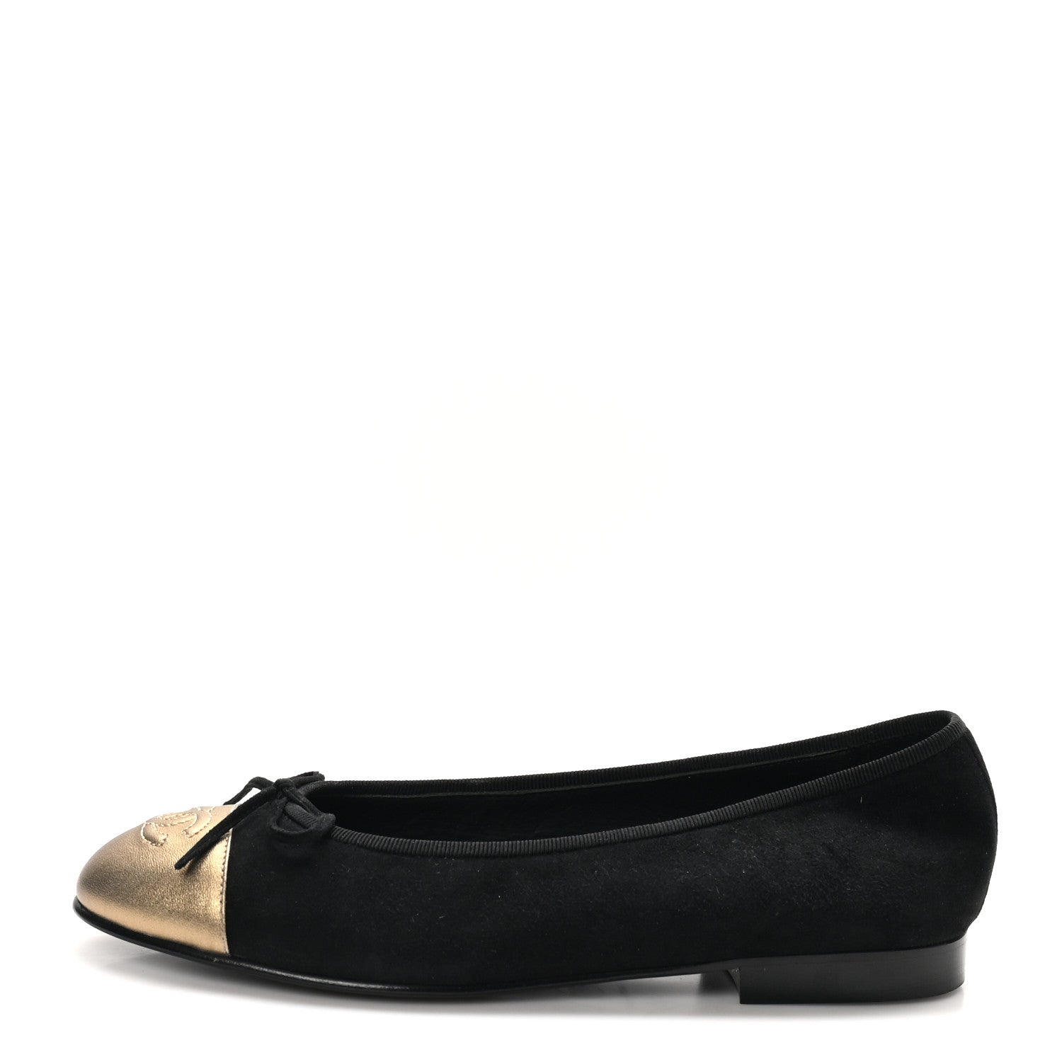 Chanel Suede Metallic Goatskin Cap Toe Ballerina Flats 38 Black Gold 1 of 10
