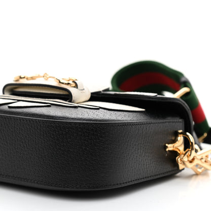 Gucci X ADIDAS Textured Dollar Calfskin Web Trefoil Mini Horsebit 1955 Shoulder Bag Black Off White 9 of 10