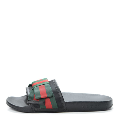 Gucci Satin Web Bow Slide Sandals 40 Black 1 of 9