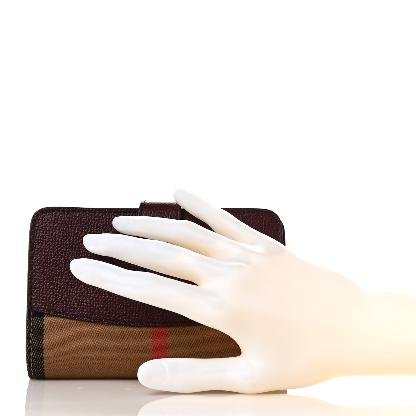 Calfskin House Check Compact Wallet Burgundy