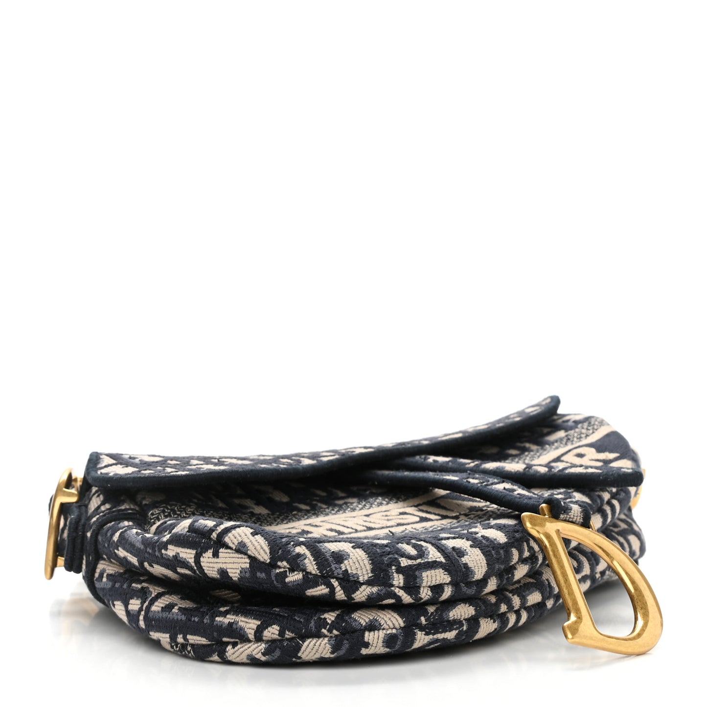 Oblique Embroidered Saddle Bag Blue