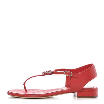 Chanel Lambskin Chain CC Logo Thong Sandals 40 Dark Red 1 of 10