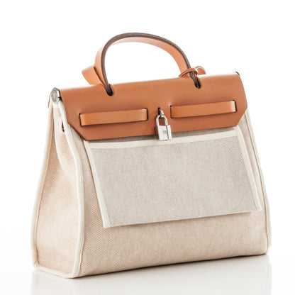 Hermes Toile Vache Calfskin Herbag 30 PM Natural Black 3 of 8