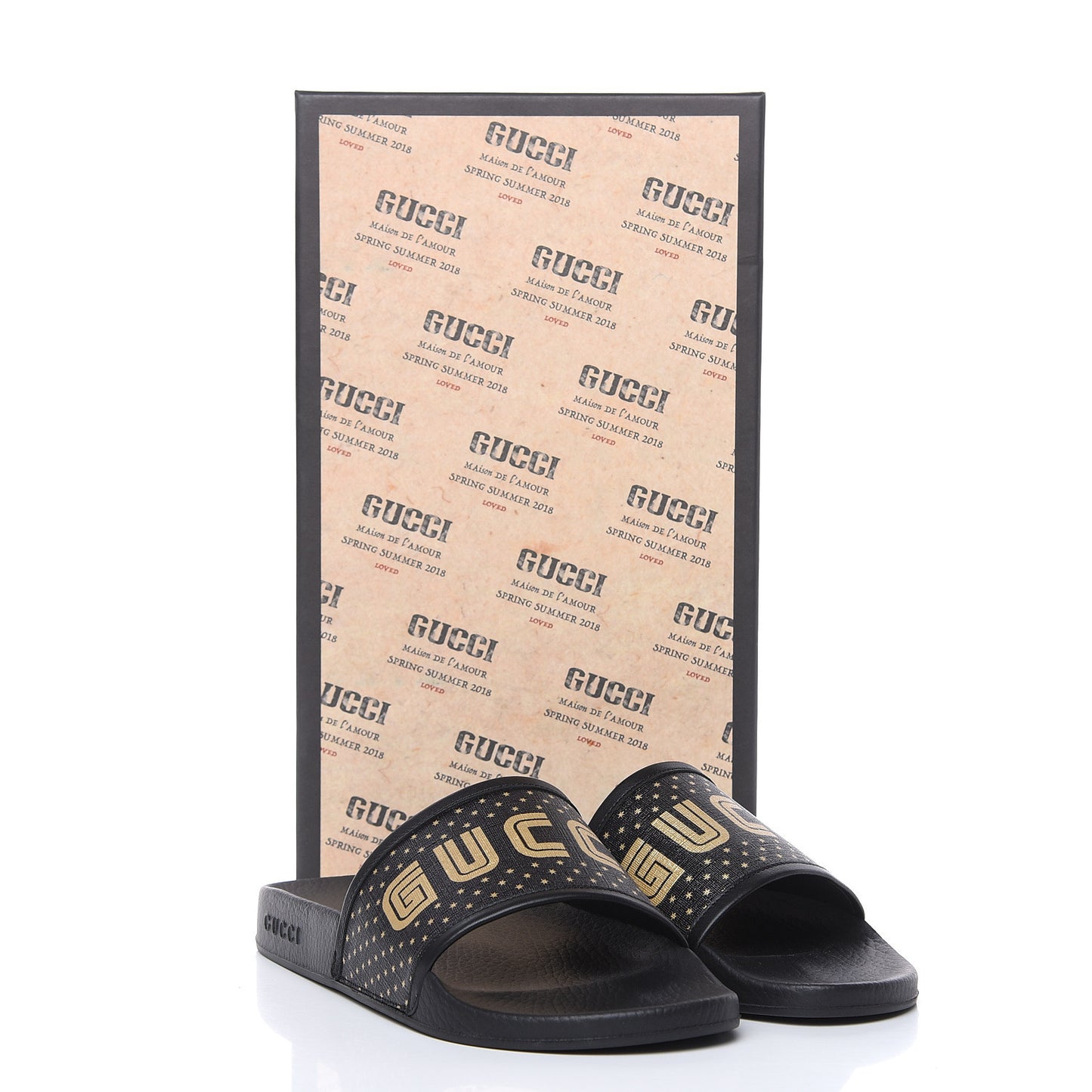 X SEGA Supreme Canvas GUCCY Stars Mens Slide Sandals 9 Black Gold