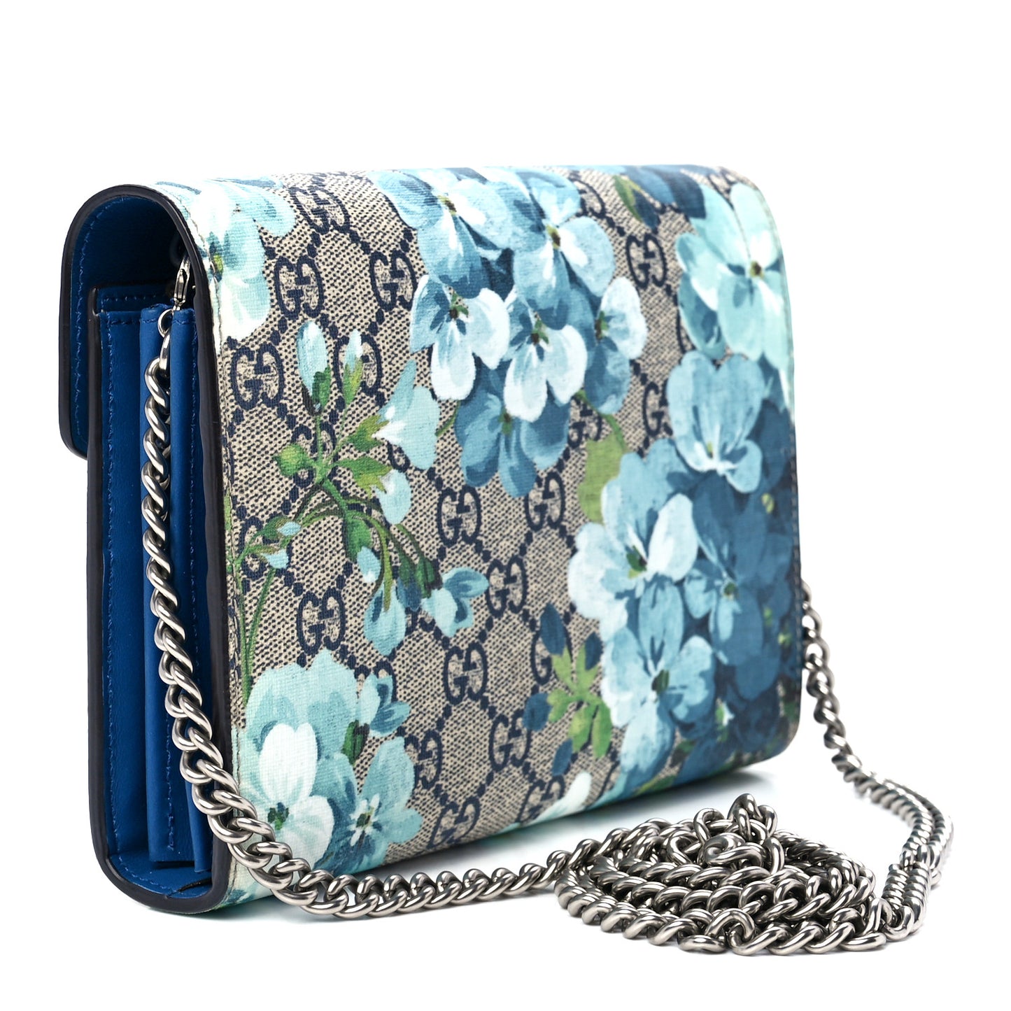 GG Supreme Monogram Blooms Mini Dionysus Chain Wallet Beige Blue Navy Vintage Blue