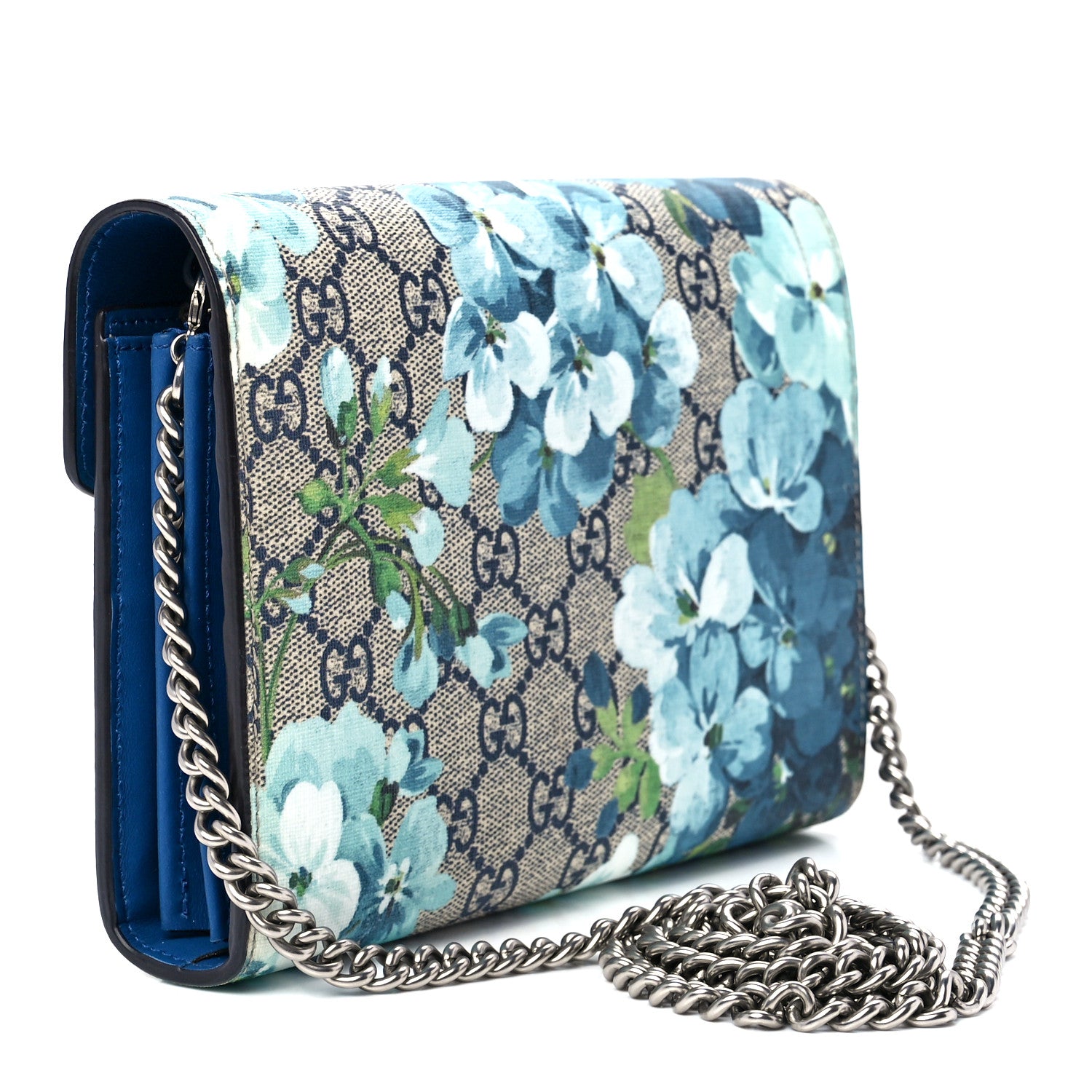 Gucci GG Supreme Monogram Blooms Mini Dionysus Chain Wallet Beige Blue Navy Vintage Blue 3 of 11