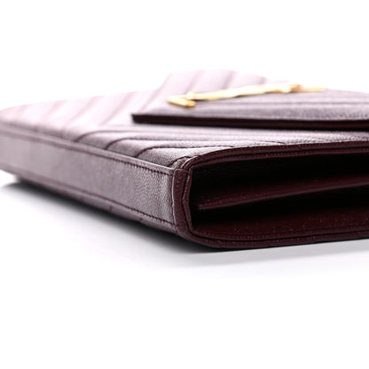 Saint Laurent Grain De Poudre Matelasse Chevron Monogram Chain Wallet Rouge Legion 8 of 11