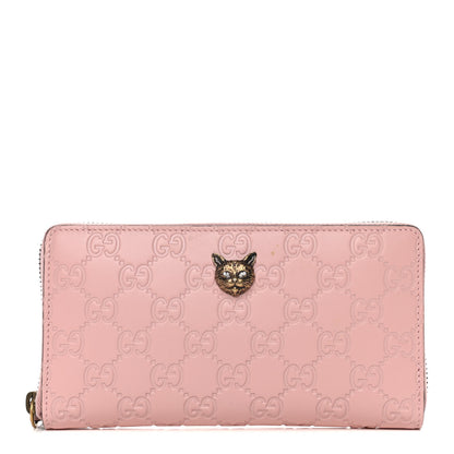 Gucci Guccissima Signature Crystal Cat Zip Around Wallet Light Candy Pink 1 of 10