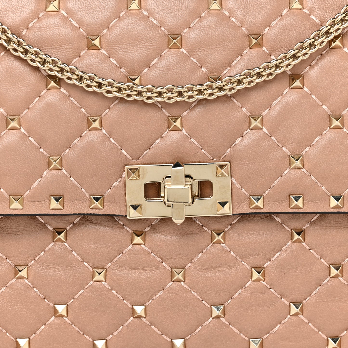 Nappa Large Rockstud Spike Shoulder Bag Soft Noisette