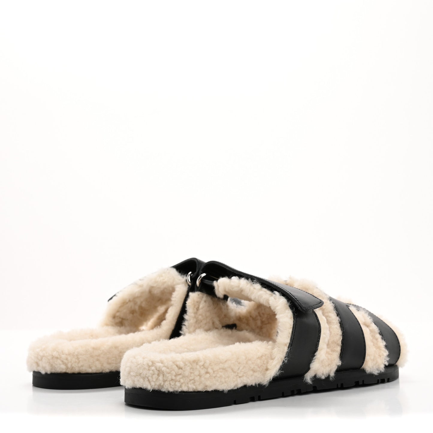 Glazed Nappa Woolskin Womens Chypre Sandals 38 Black Ecru