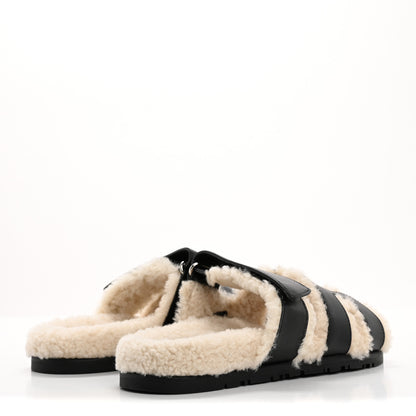 Hermes Glazed Nappa Woolskin Womens Chypre Sandals 38 Black Ecru 5 of 9