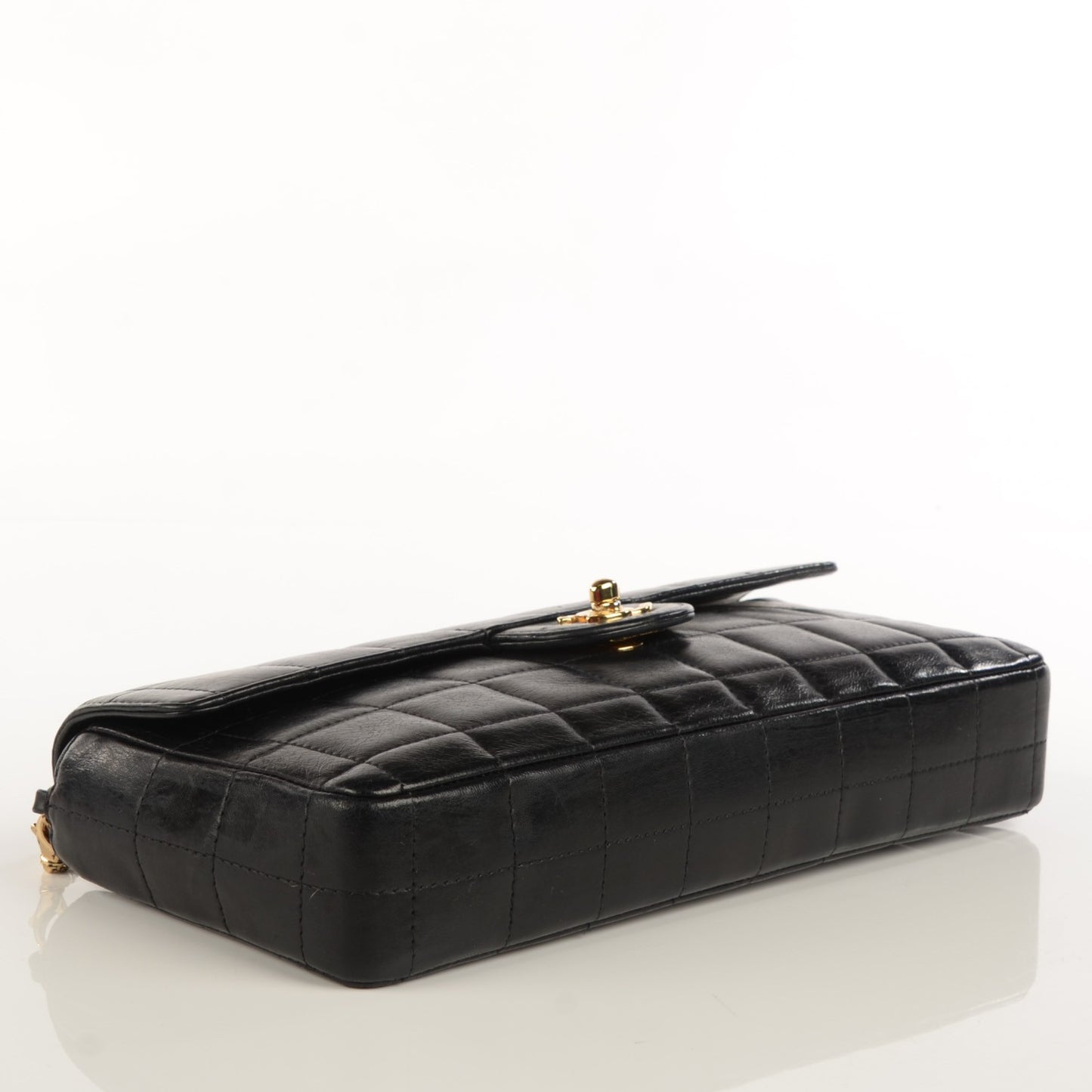Lambskin East West Chocolate Bar Flap Black