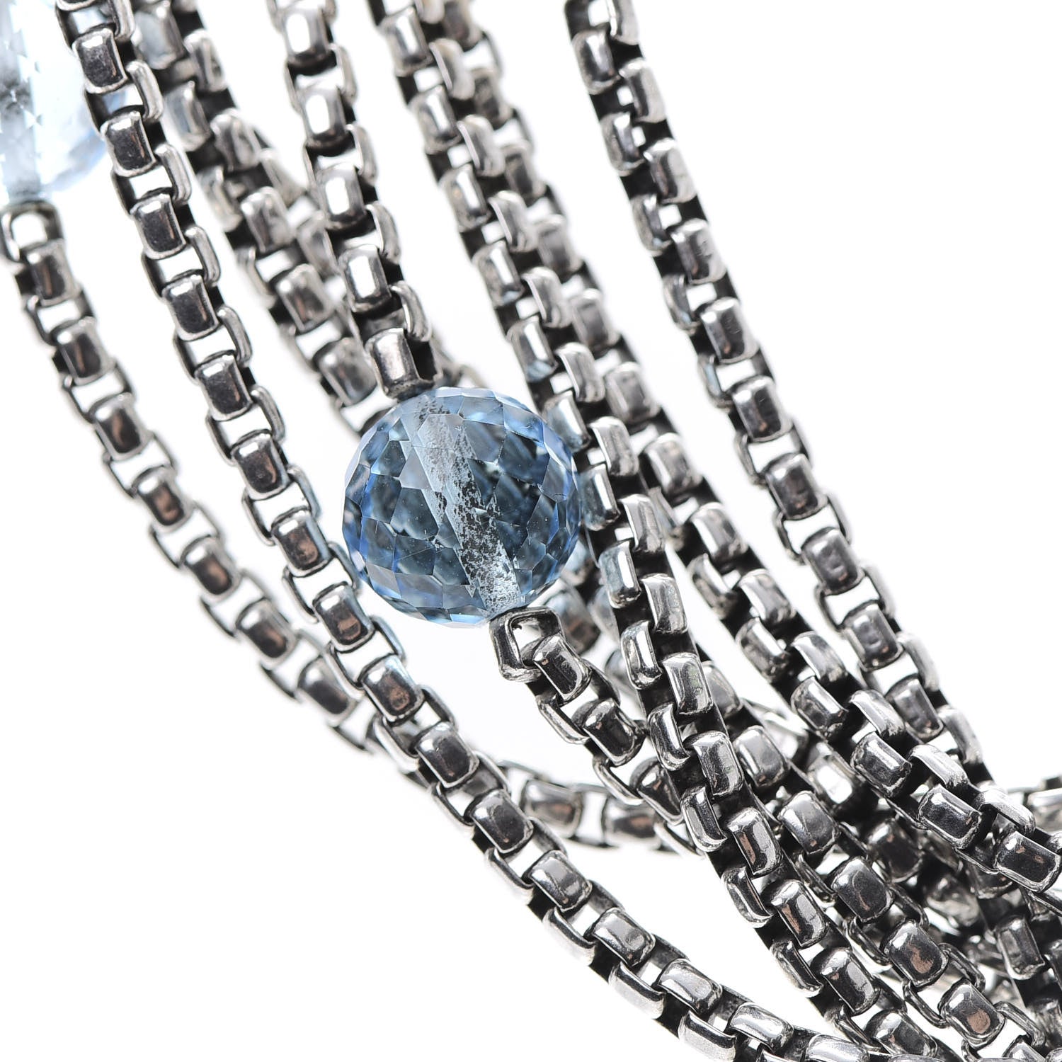 David Yurman Sterling Silver 18K Yellow Gold Pearl Blue Topaz Multi Strand Necklace 5 of 5