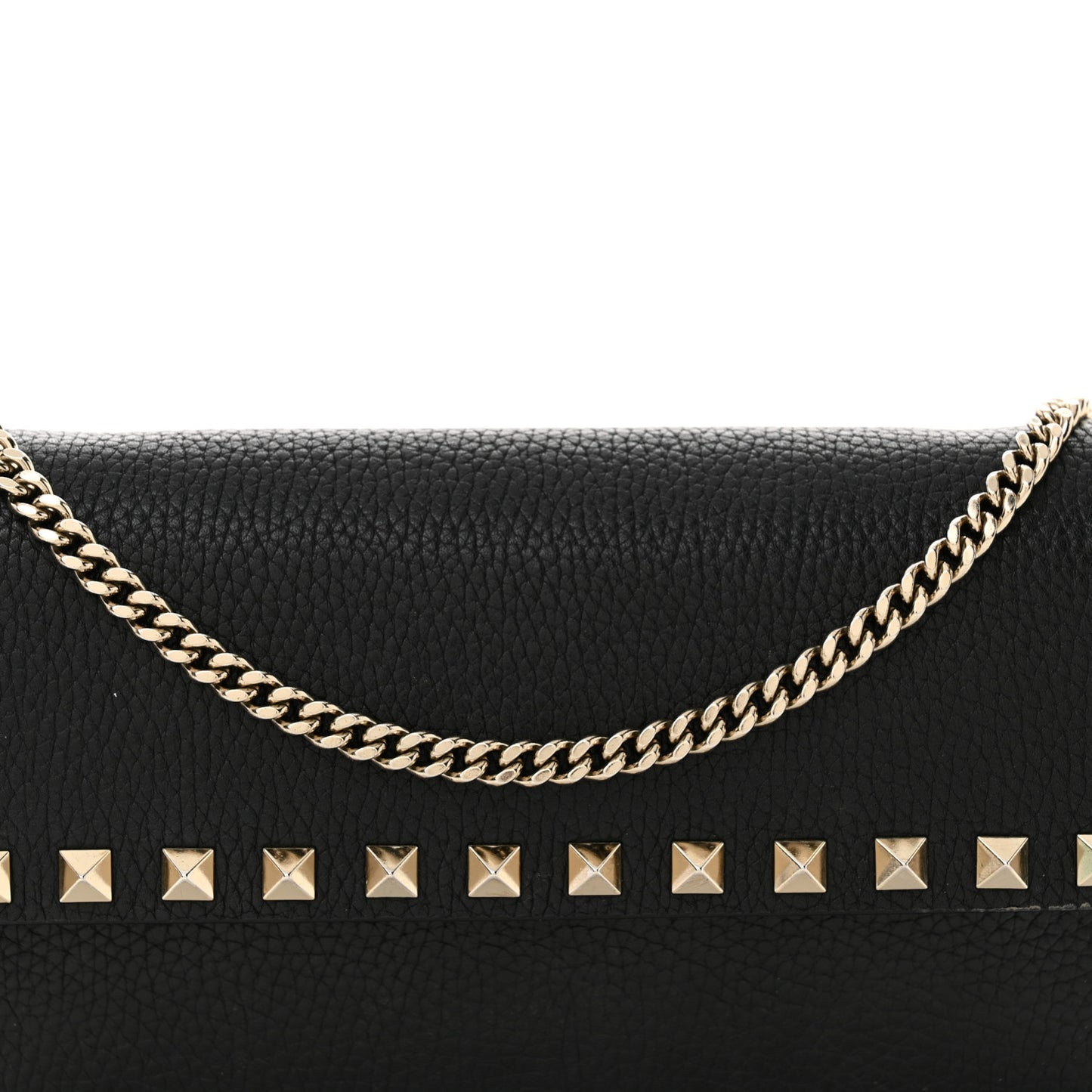 Pebbled Calfskin Rockstud Flap Wallet On Chain Black