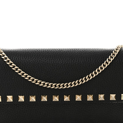 Valentino Garavani Pebbled Calfskin Rockstud Flap Wallet On Chain Black 7 of 12