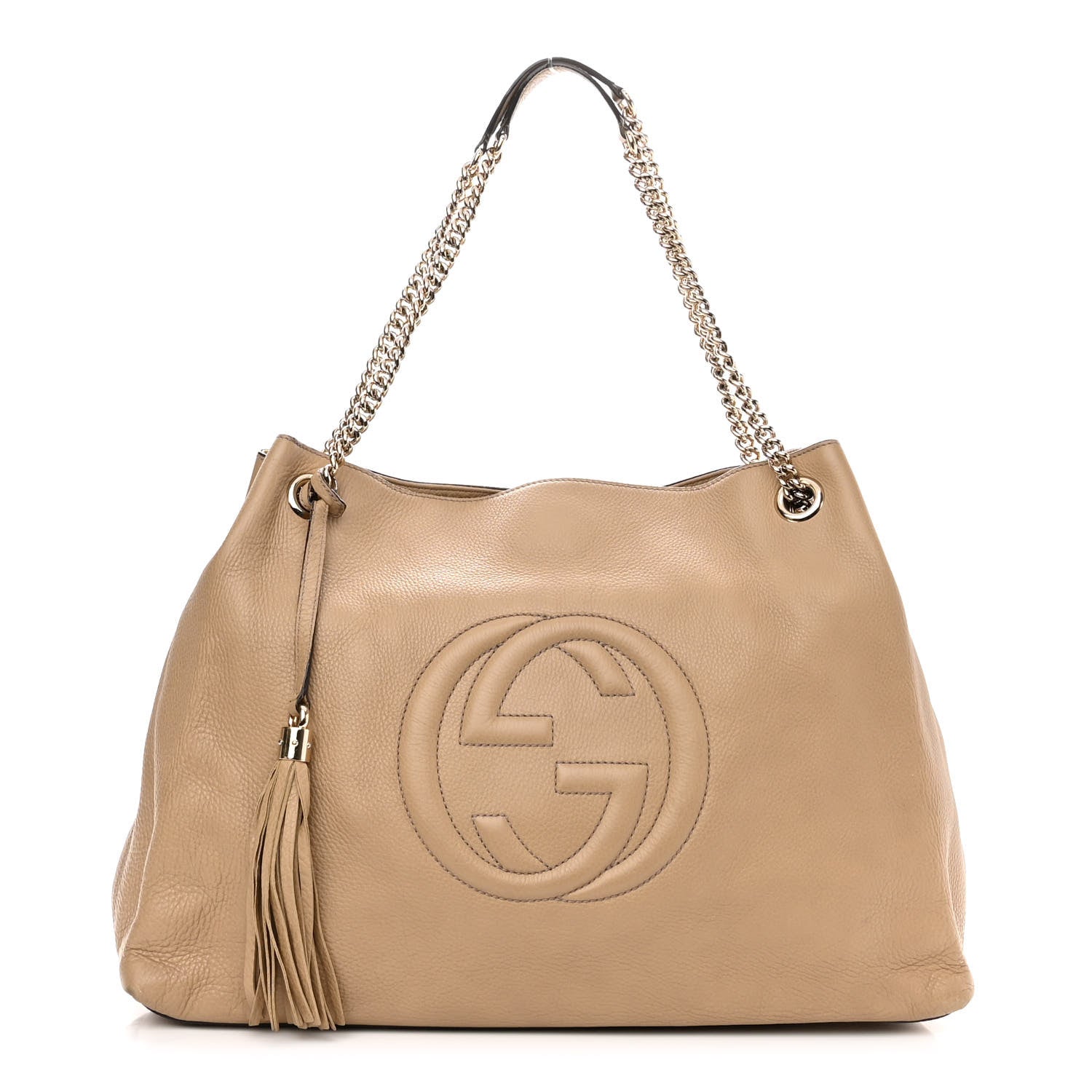 Gucci Pebbled Calfskin Large Soho Chain Shoulder Bag Camelia 1 of 13