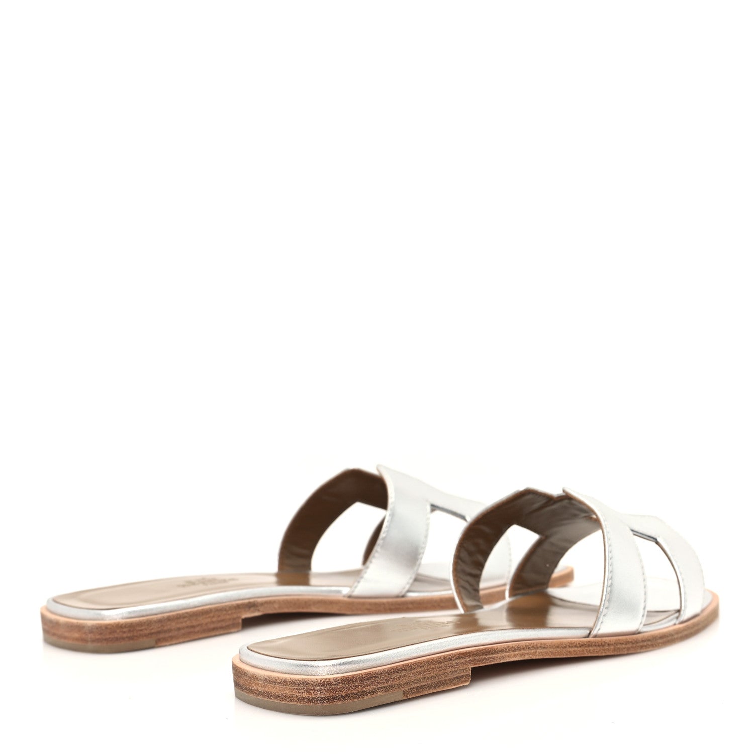 Hermes Metallic Nappa Oran Sandals 37.5 Gris Argente 5 of 9