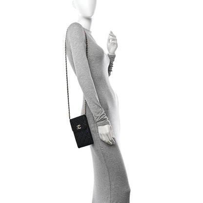 Chanel Lambskin Enamel Quilted Phone Holder With Chain Black 2 of 10