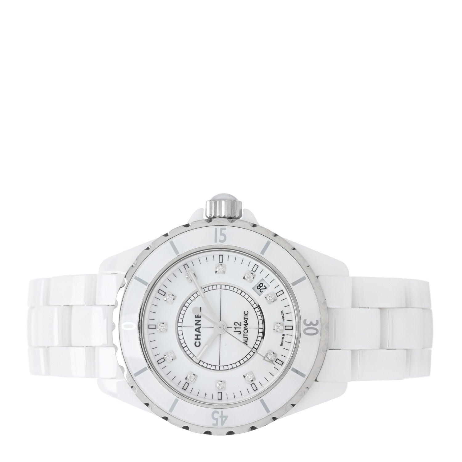 Chanel Stainless Steel Ceramic Diamond 38mm J12 Automatic Watch White 2 of 5