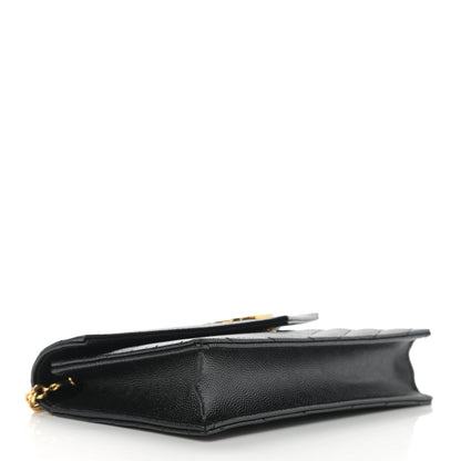Saint Laurent Grain De Poudre Matelasse Chevron Monogram Envelope Chain Wallet Black 4 of 12