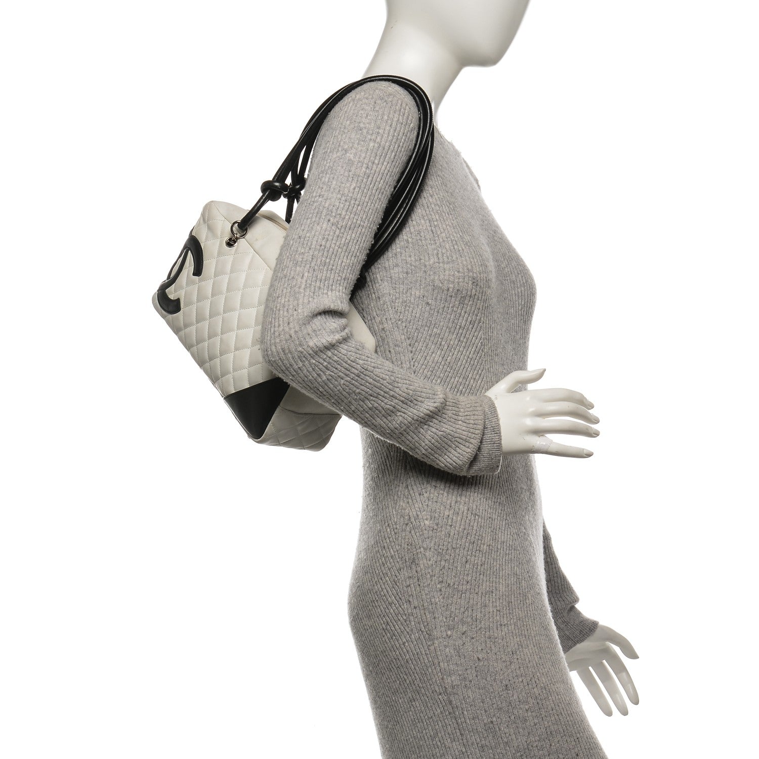 Chanel Calfskin Quilted Large Cambon Bowler White Black 2 of 19