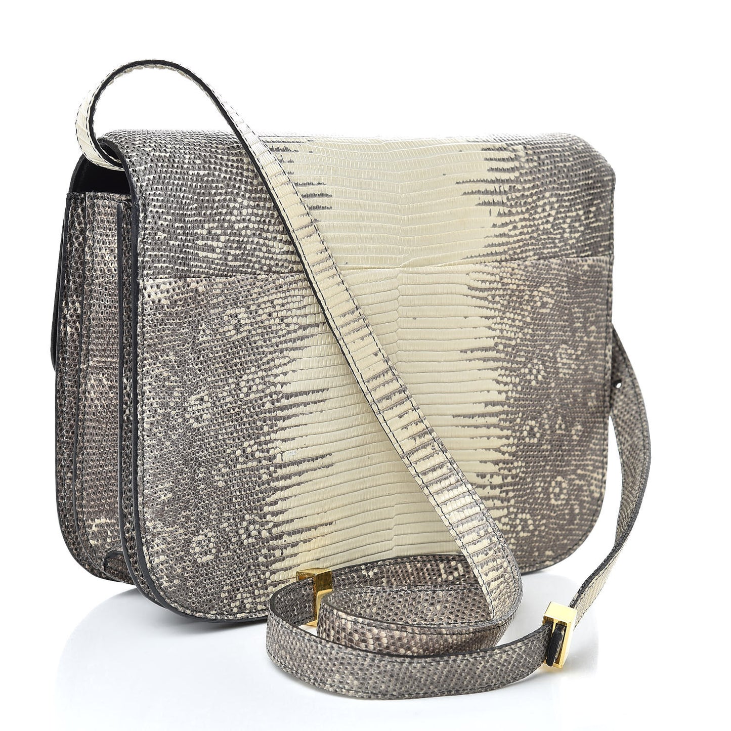 Lizard Medium Classic Box Flap Bag Natural