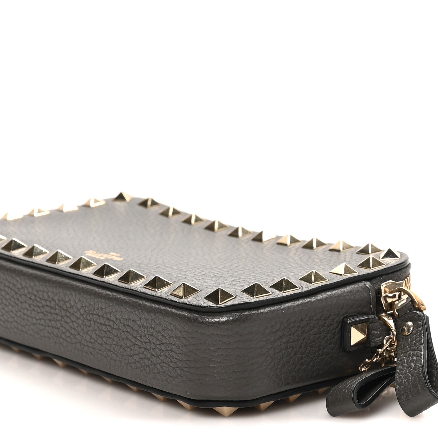 Valentino Garavani Pebbled Calfskin Rockstud Double Zip Camera Crossbody Bag Graphite 10 of 10