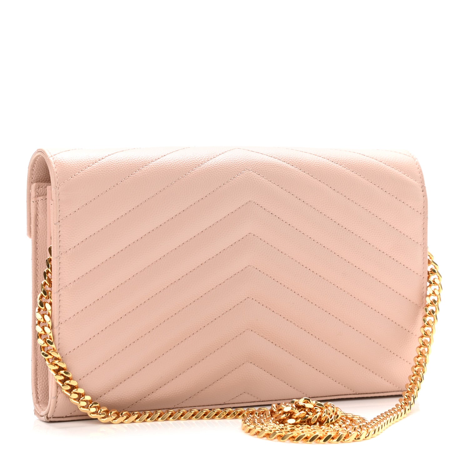 Saint Laurent Grain De Poudre Matelasse Chevron Monogram Chain Wallet Pale Pink 2 of 10