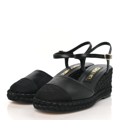 Chanel Lambskin Grosgrain CC Espadrilles Wedges 36 Black 3 of 9