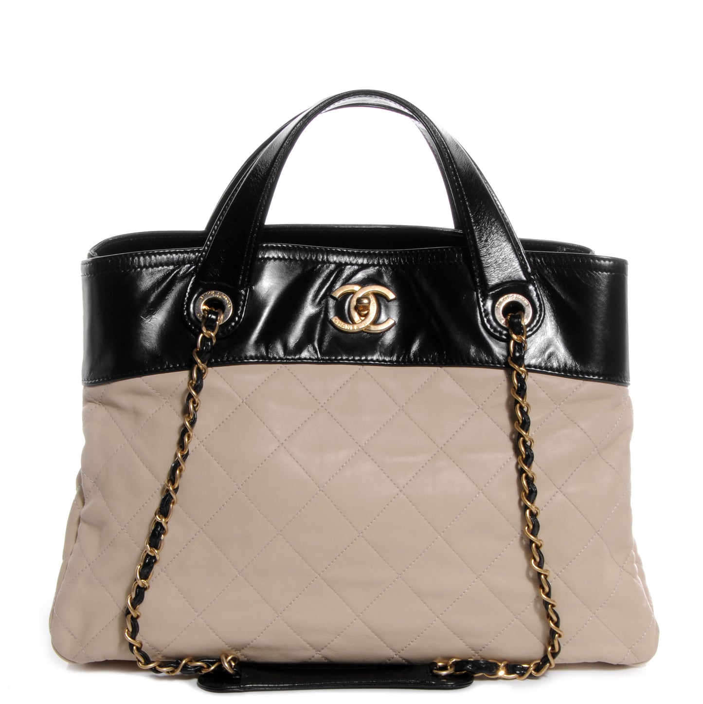 Calfskin In The Mix Shopping Tote Beige Black