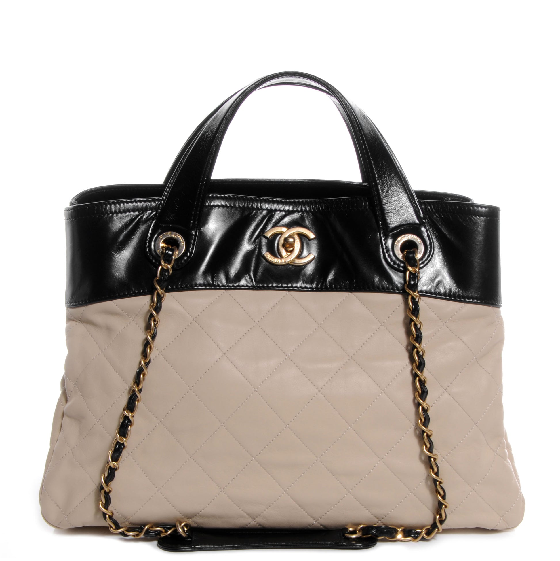 Chanel Calfskin In The Mix Shopping Tote Beige Black 1 of 8