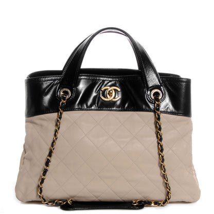 Chanel Calfskin In The Mix Shopping Tote Beige Black 1 of 8
