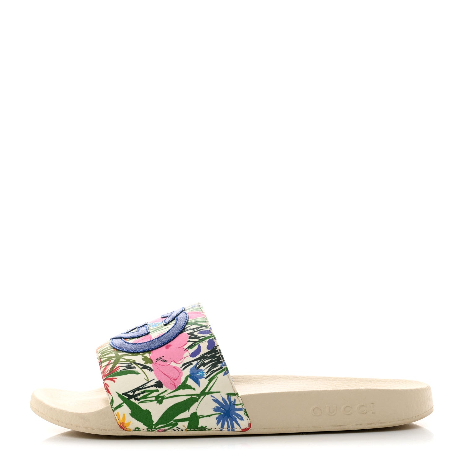 Gucci X KEN SCOTT Rubber Infinity Giardino d Apri Interlocking G Womens Pool Slide Sandals 39 Ivory Pink Wild Rose 1 of 8