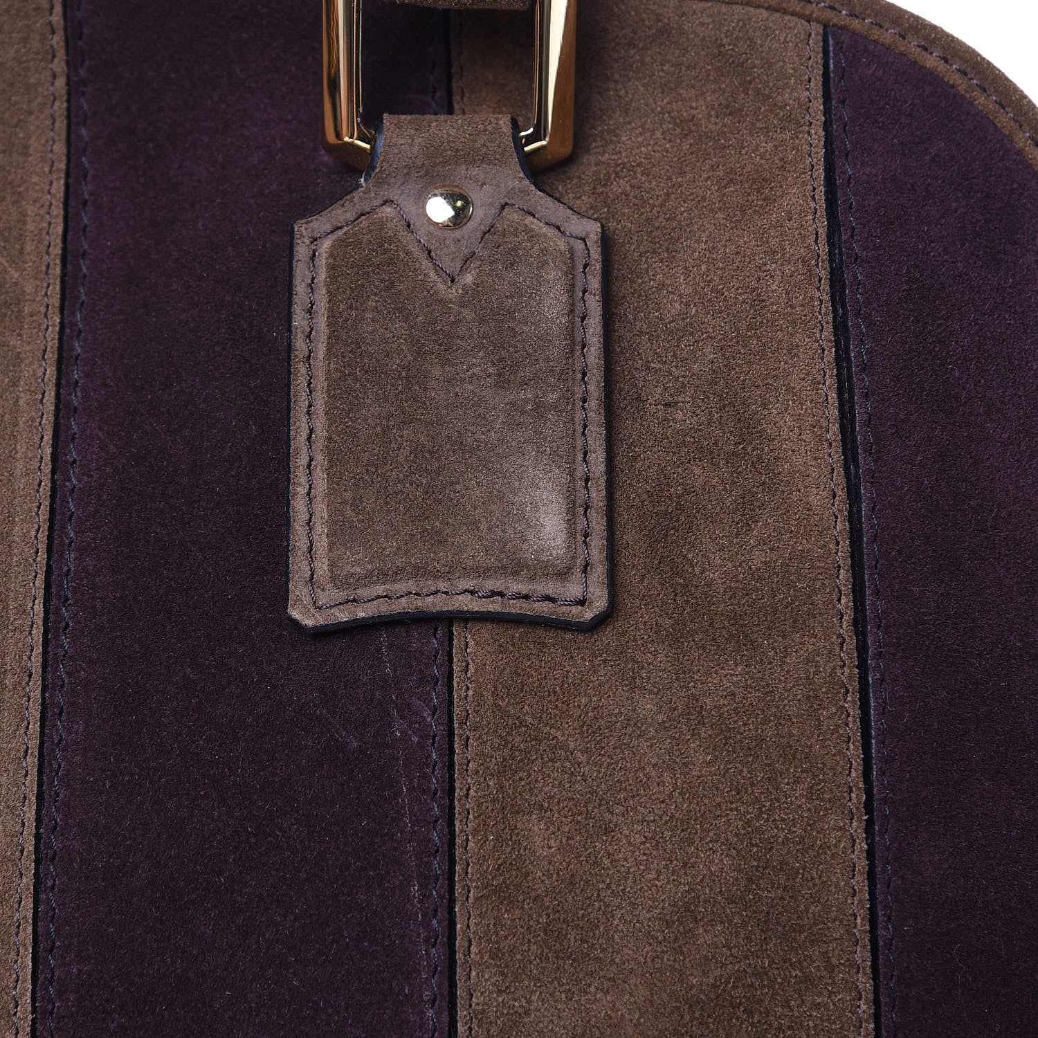Burberry Suede Striped Medium Orchard Bowling Bag Fawn Brown Plum 12 of 13