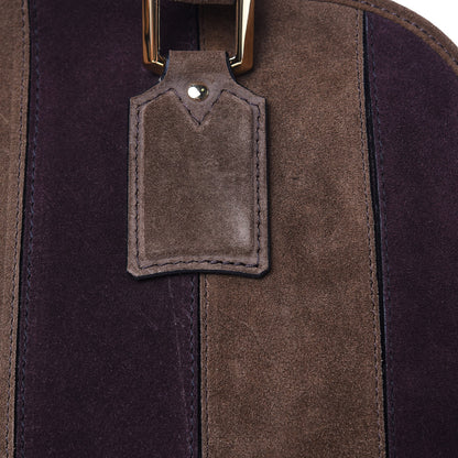 Burberry Suede Striped Medium Orchard Bowling Bag Fawn Brown Plum 12 of 13