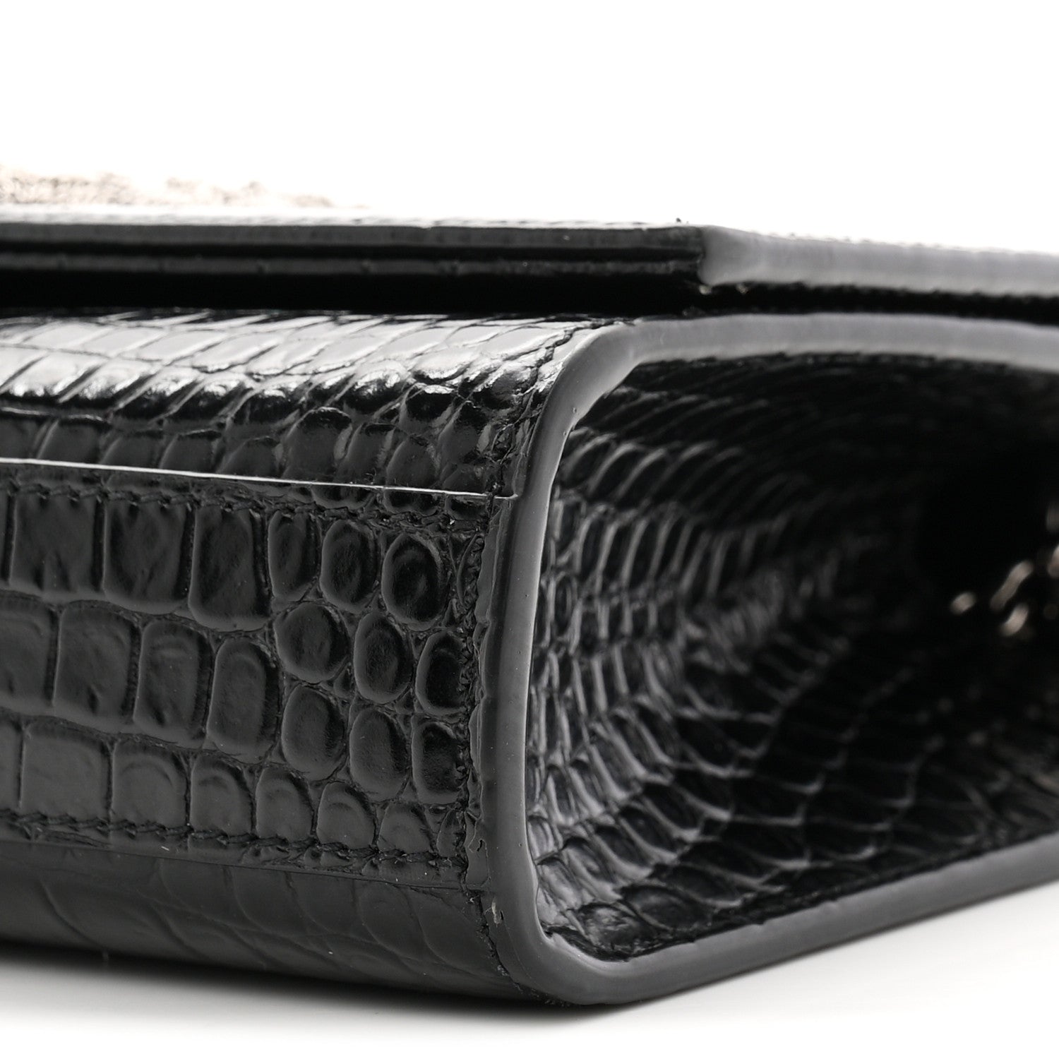 Saint Laurent Calfskin Crocodile Embossed Small Classic Monogram Kate Tassel Satchel Black 10 of 11