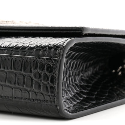 Saint Laurent Calfskin Crocodile Embossed Small Classic Monogram Kate Tassel Satchel Black 10 of 11