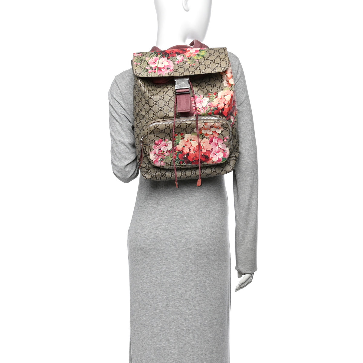 Gucci GG Supreme Monogram Blooms Medium Single Buckle Backpack Beige Multicolor Dry Rose 2 of 10