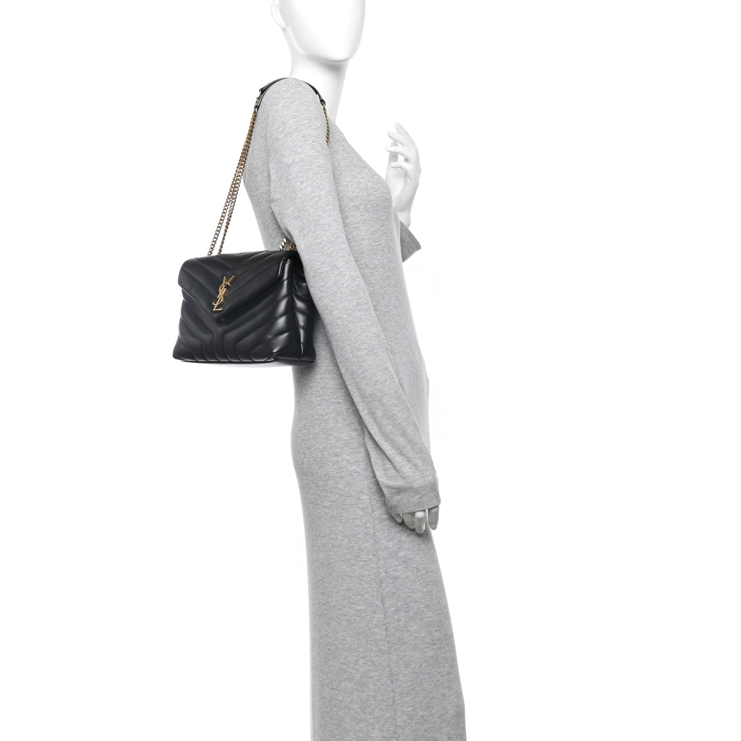 Saint Laurent Calfskin Y Quilted Monogram Small Loulou Chain Satchel Black 2 of 16