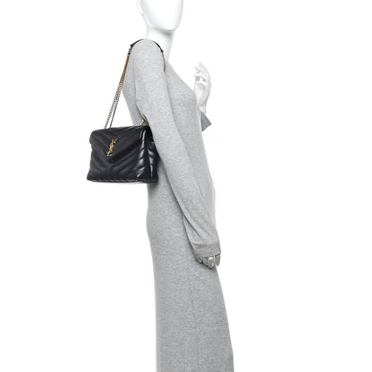 Saint Laurent Calfskin Y Quilted Monogram Small Loulou Chain Satchel Black 2 of 16
