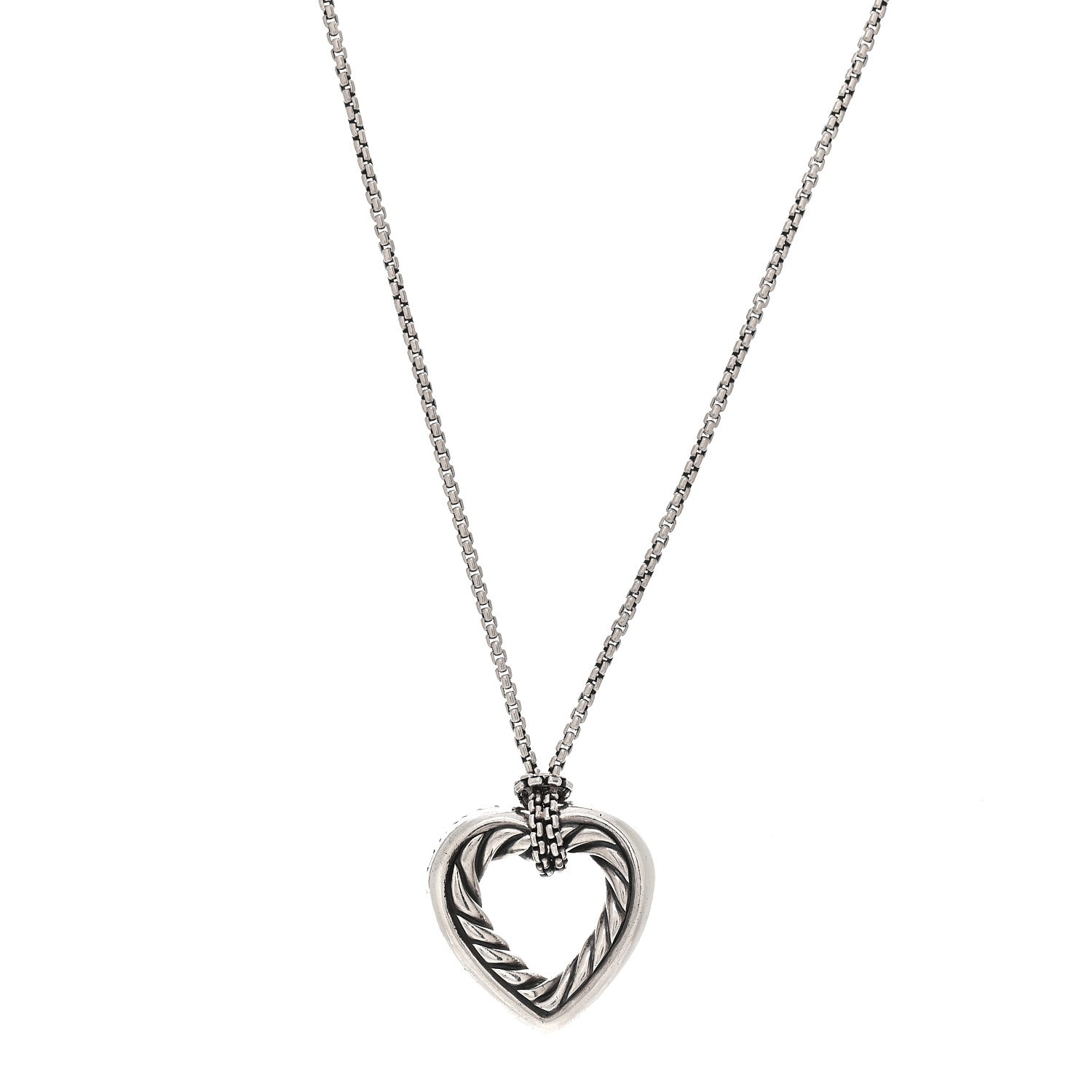 David Yurman Sterling Silver 18K Yellow Gold Large Open Heart Cable Necklace 1 of 6