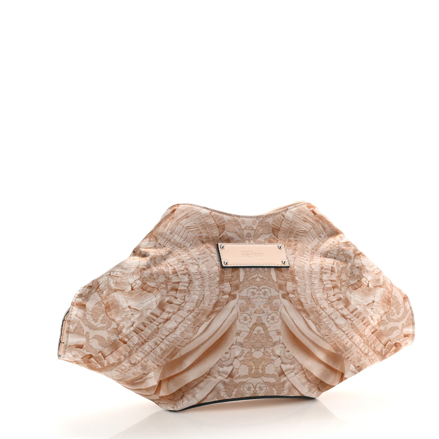 Alexander McQueen Silk Lace Ruffle Printed Small De Manta Clutch Blush 3 of 7