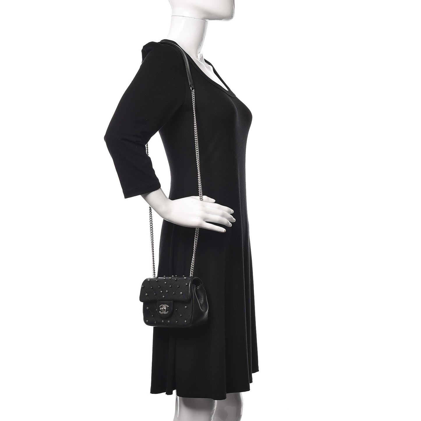Lambskin Chevron Quilted Studded Mini Flap Black