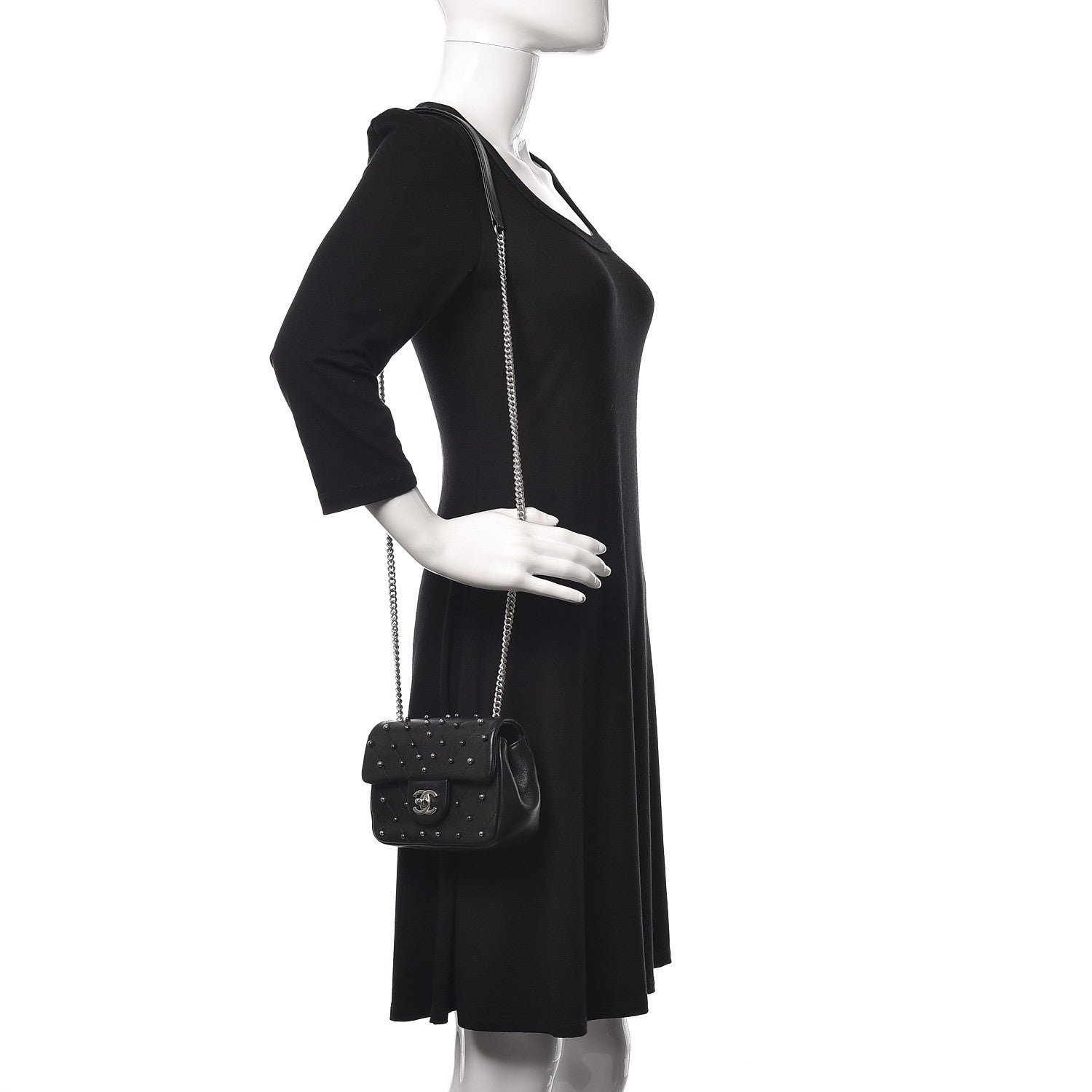 Chanel Lambskin Chevron Quilted Studded Mini Flap Black 2 of 12