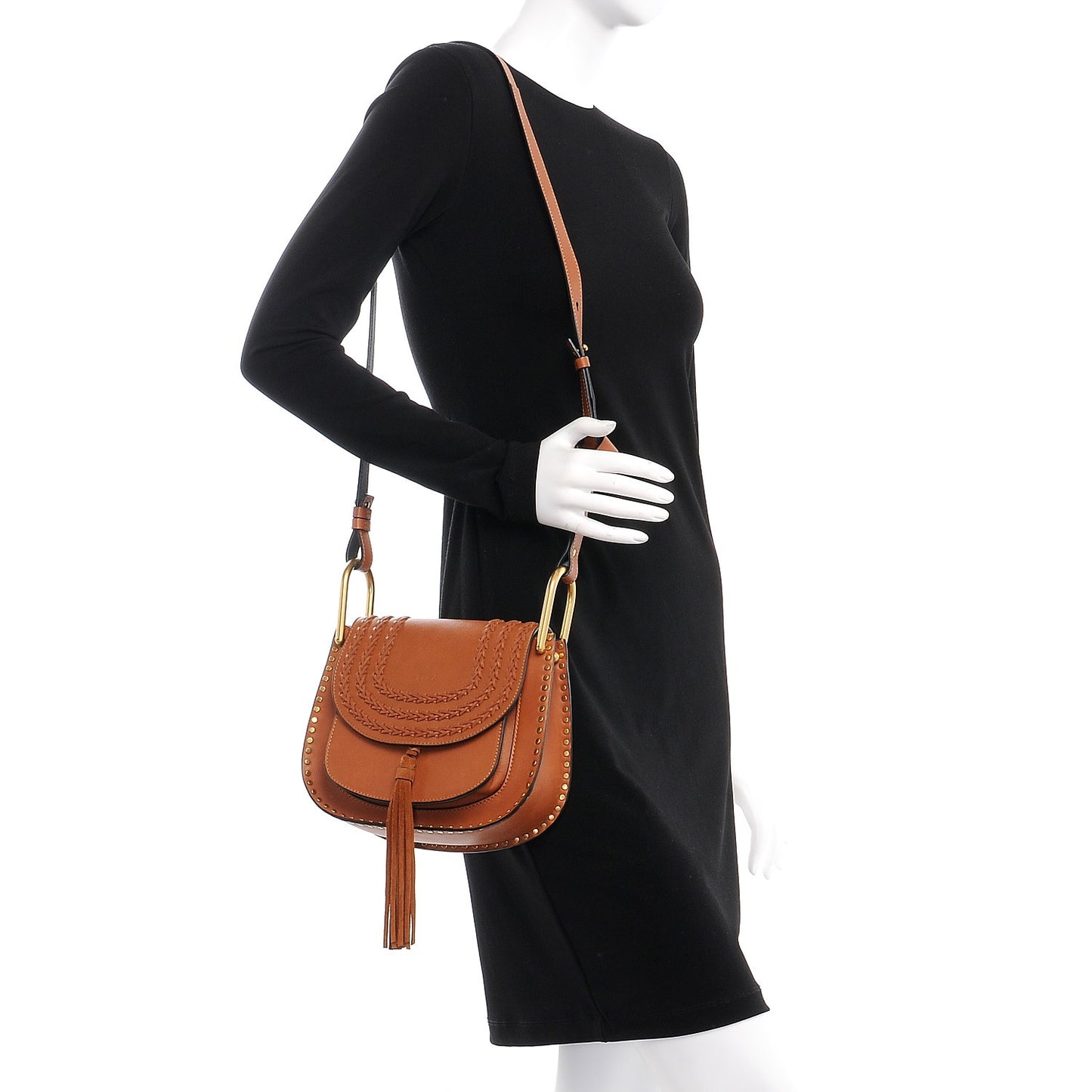 Calfskin Braided Medium Hudson Shoulder Bag Caramel